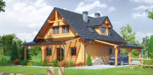 wizualizacja garażu w formie wiaty doczepionej do domu z bali drewnianych, autorstwo DOM-PROJEKT, dom całoroczny