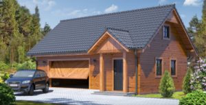 wizualizacja garażu wolno stojącego w domu z bali drewnianych, autorstwo DOM-PROJEKT, dom całoroczny